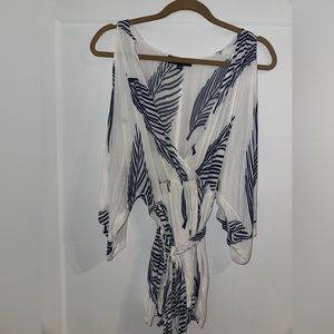 Blue and White Palm Patterned Romper